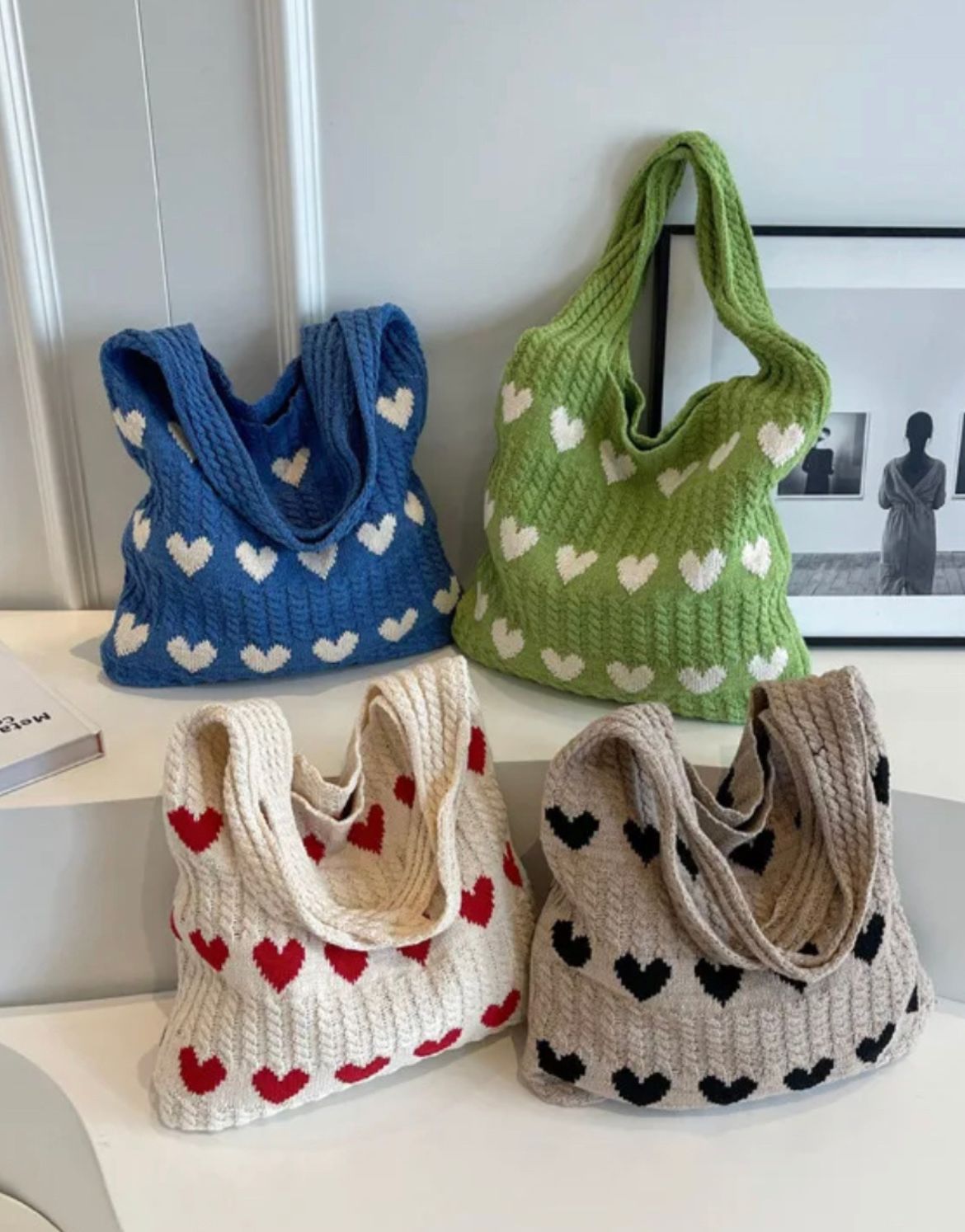 Geometric Hearts Crochet Bag (Red)