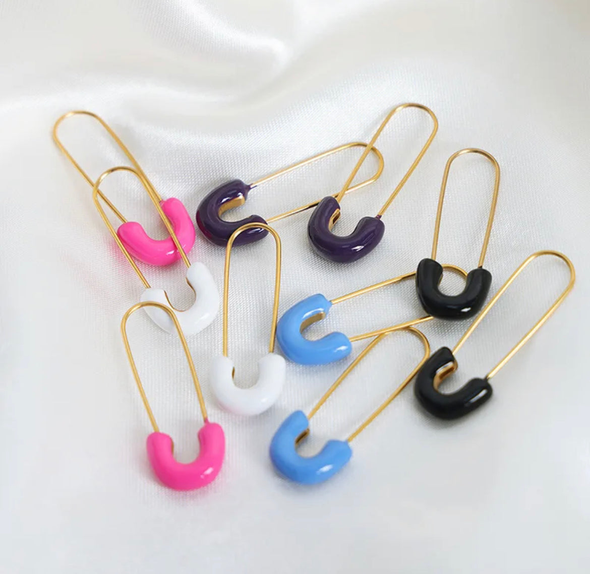 Enamel Safety Pin Earrings (Hot Pink)