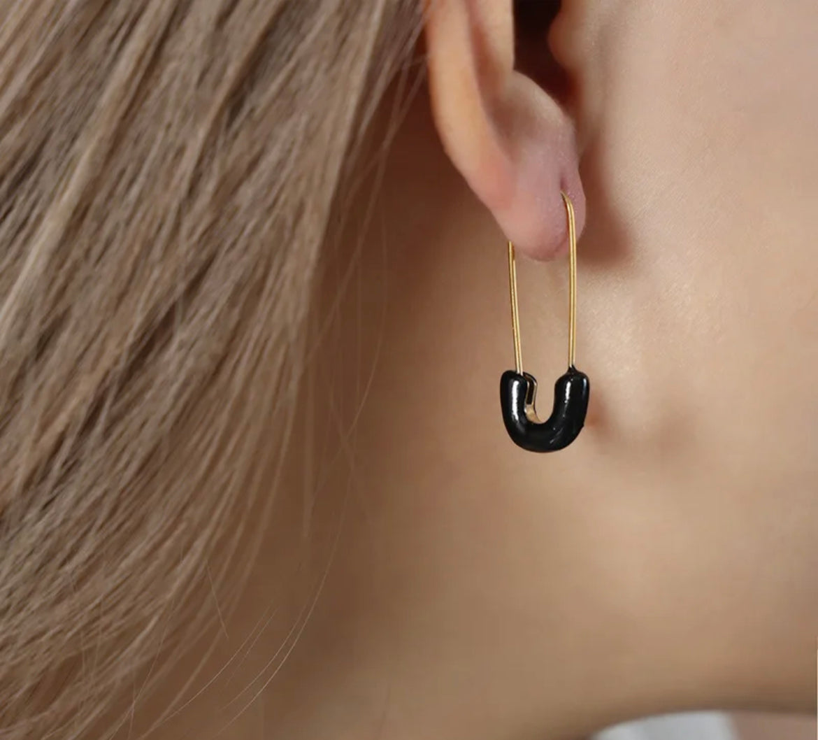 Enamel Safety Pin Earrings (Black)