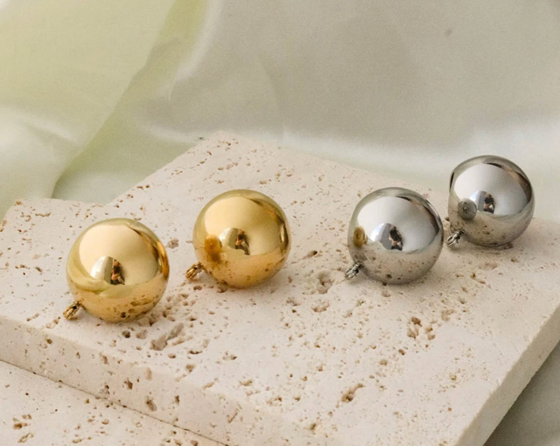 Ball Hoop Earrings (Silver)