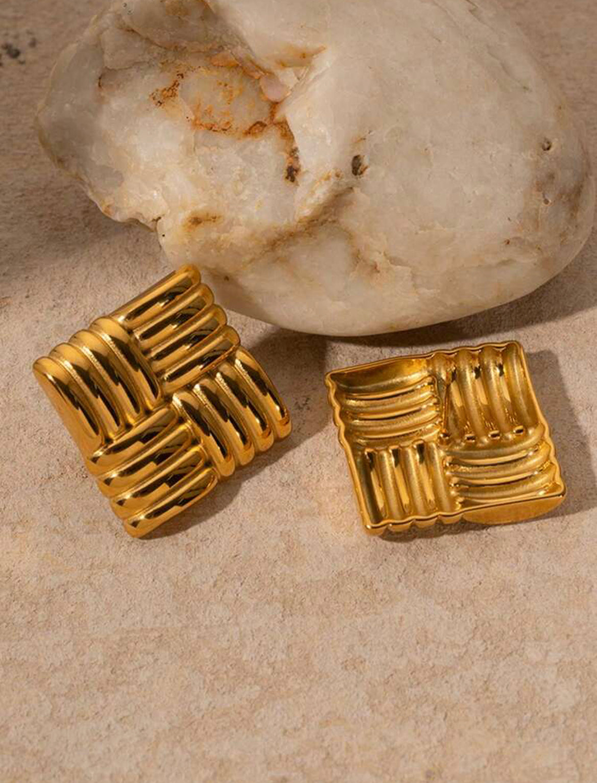 Square Textured Studs (Gold)
