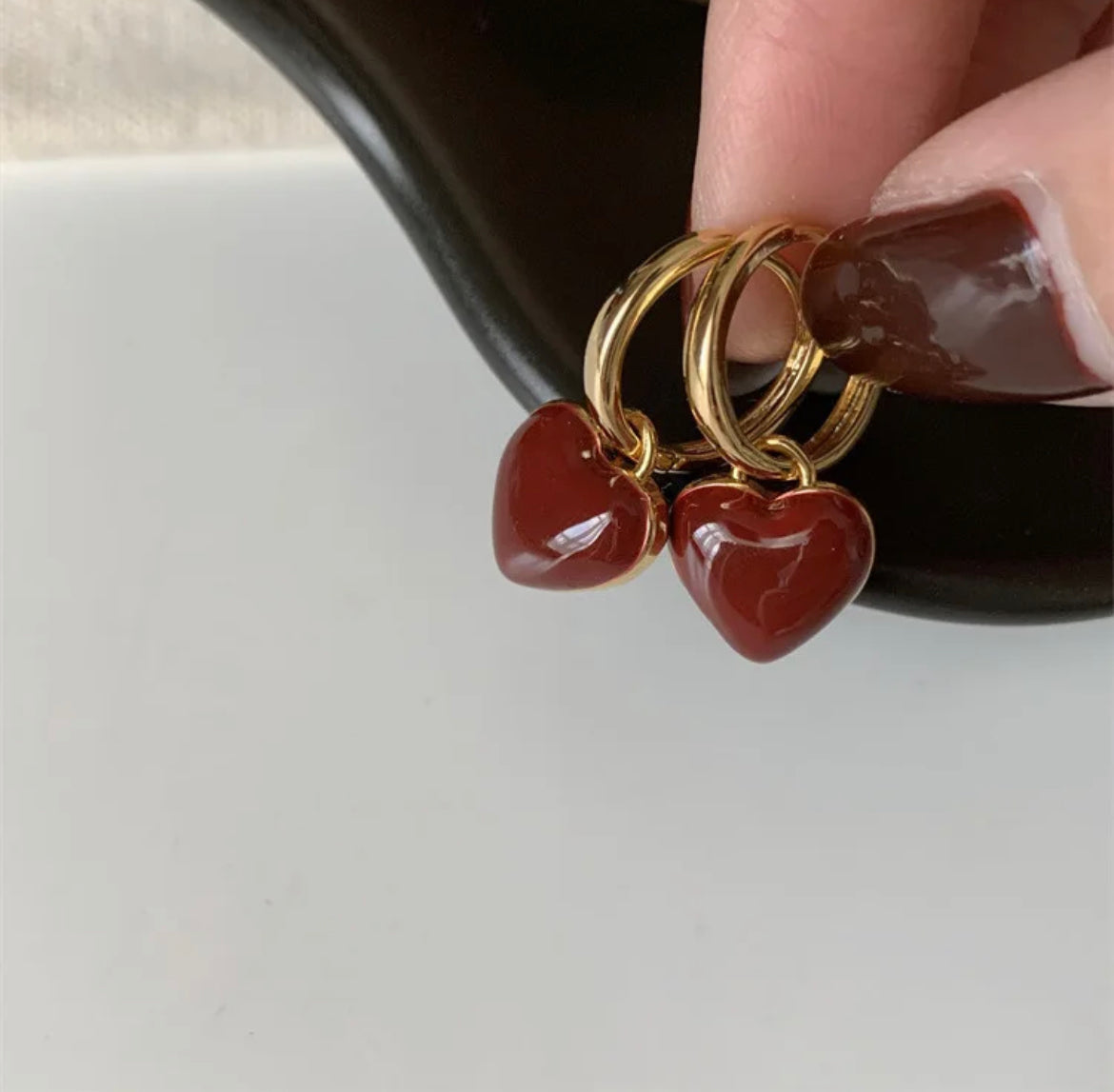 Heart Danglers (Burgundy)