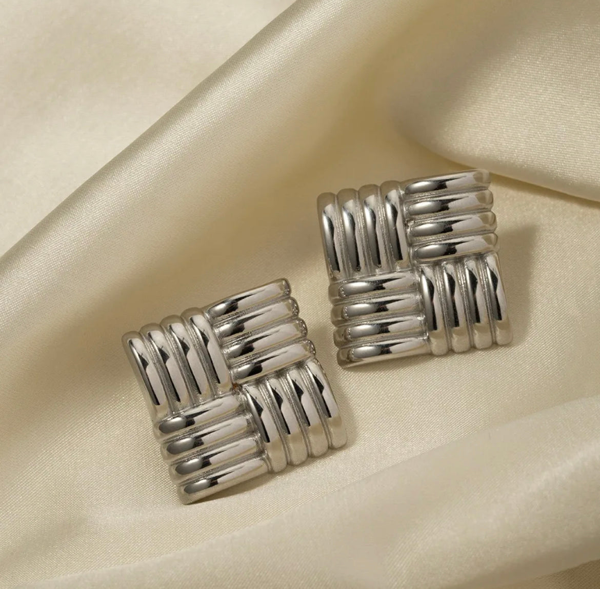 Square Textured Studs (Silver)