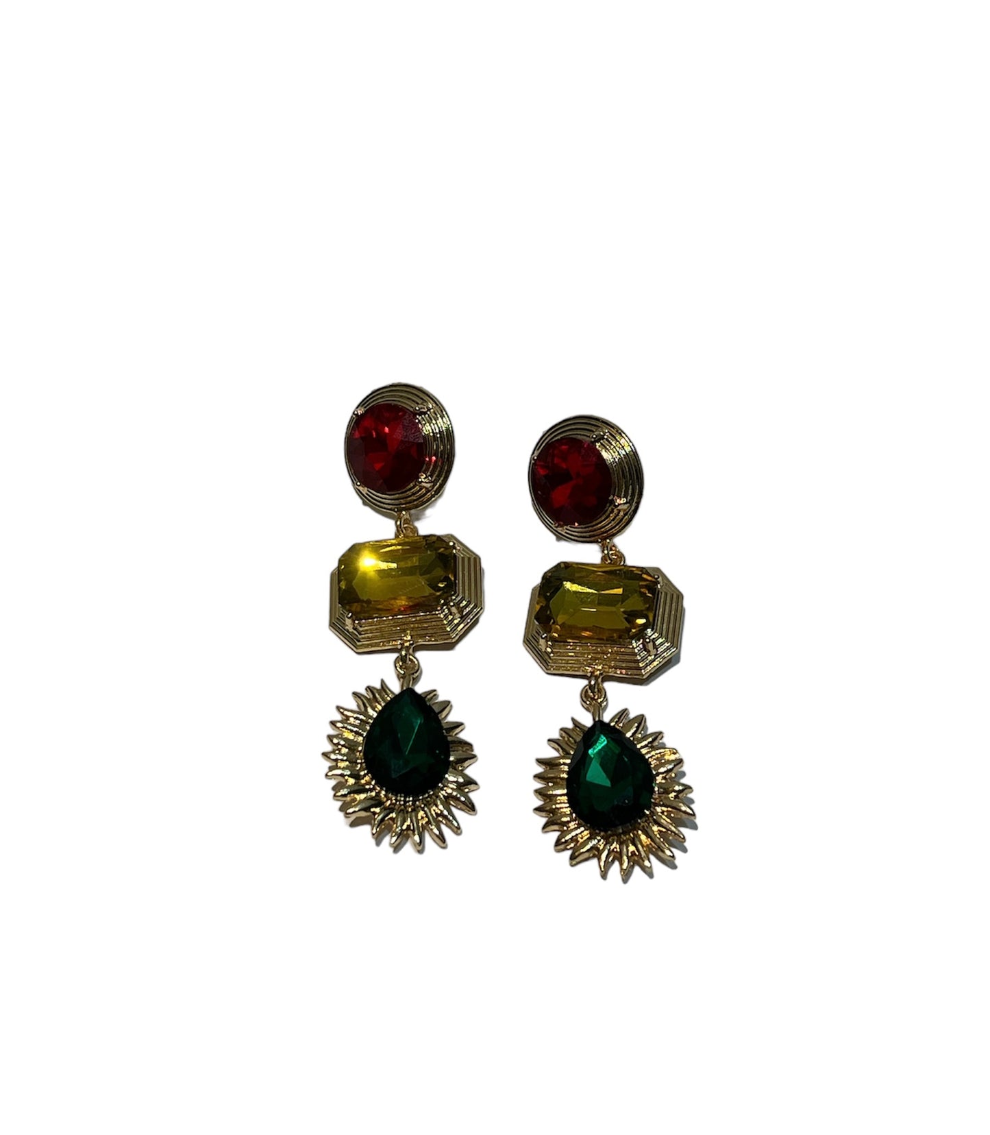 Triple Hue gemstone earrings - Red, Yellow, Green)