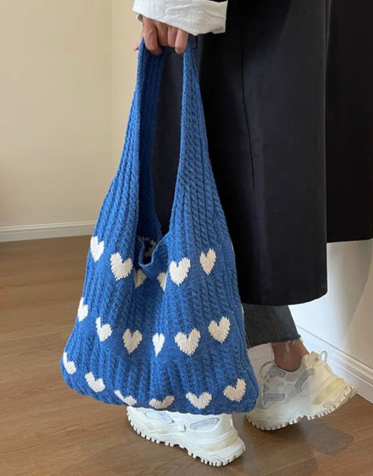 Geometric Hearts Crochet Bag (Blue)