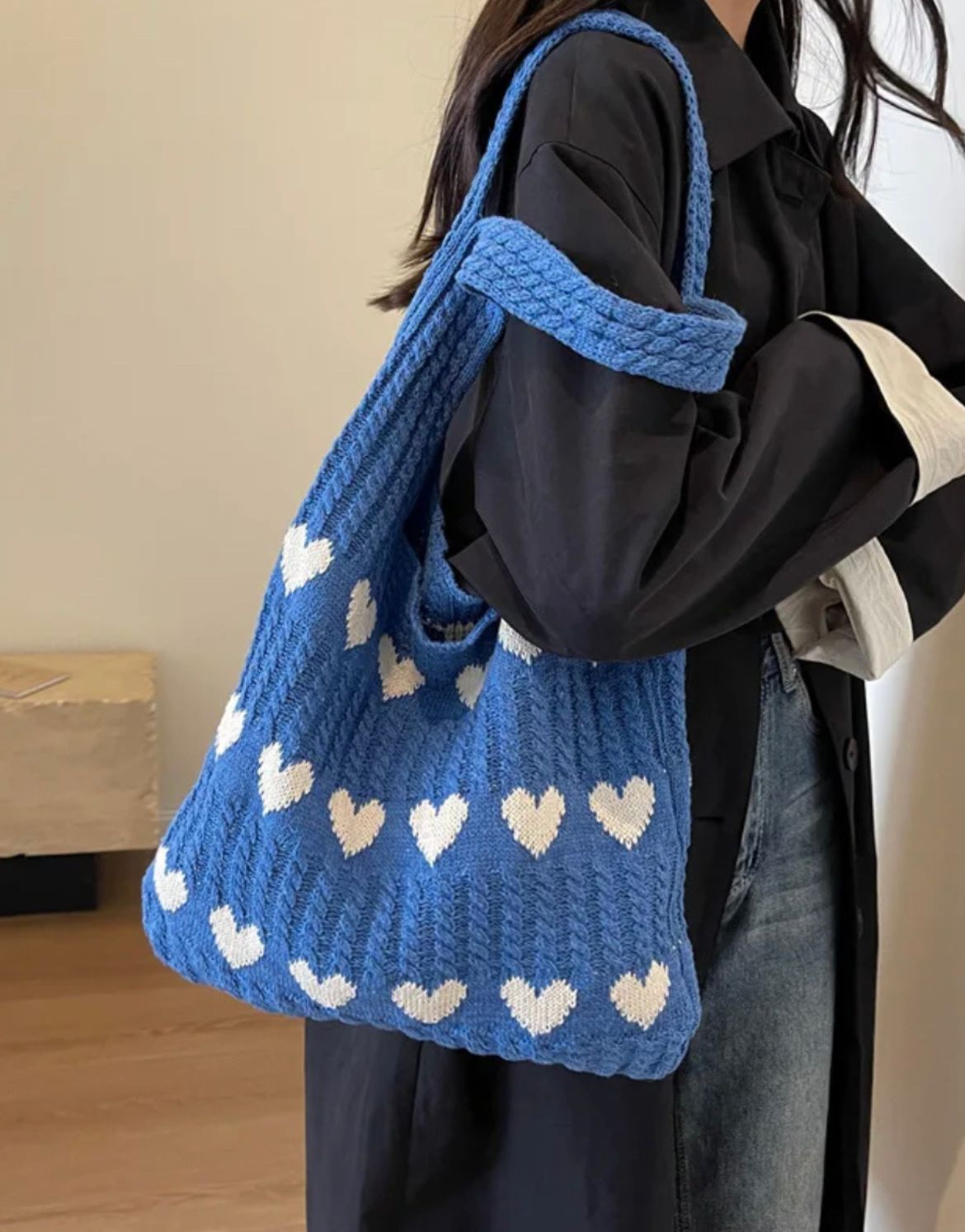 Geometric Hearts Crochet Bag (Blue)