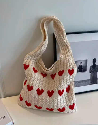 Geometric Hearts Crochet Bag (Red)