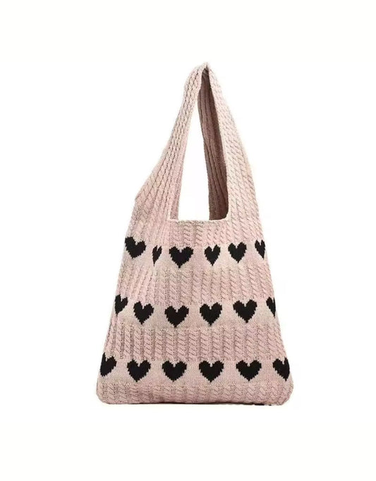 Geometric Hearts Crochet Bag (Beige)