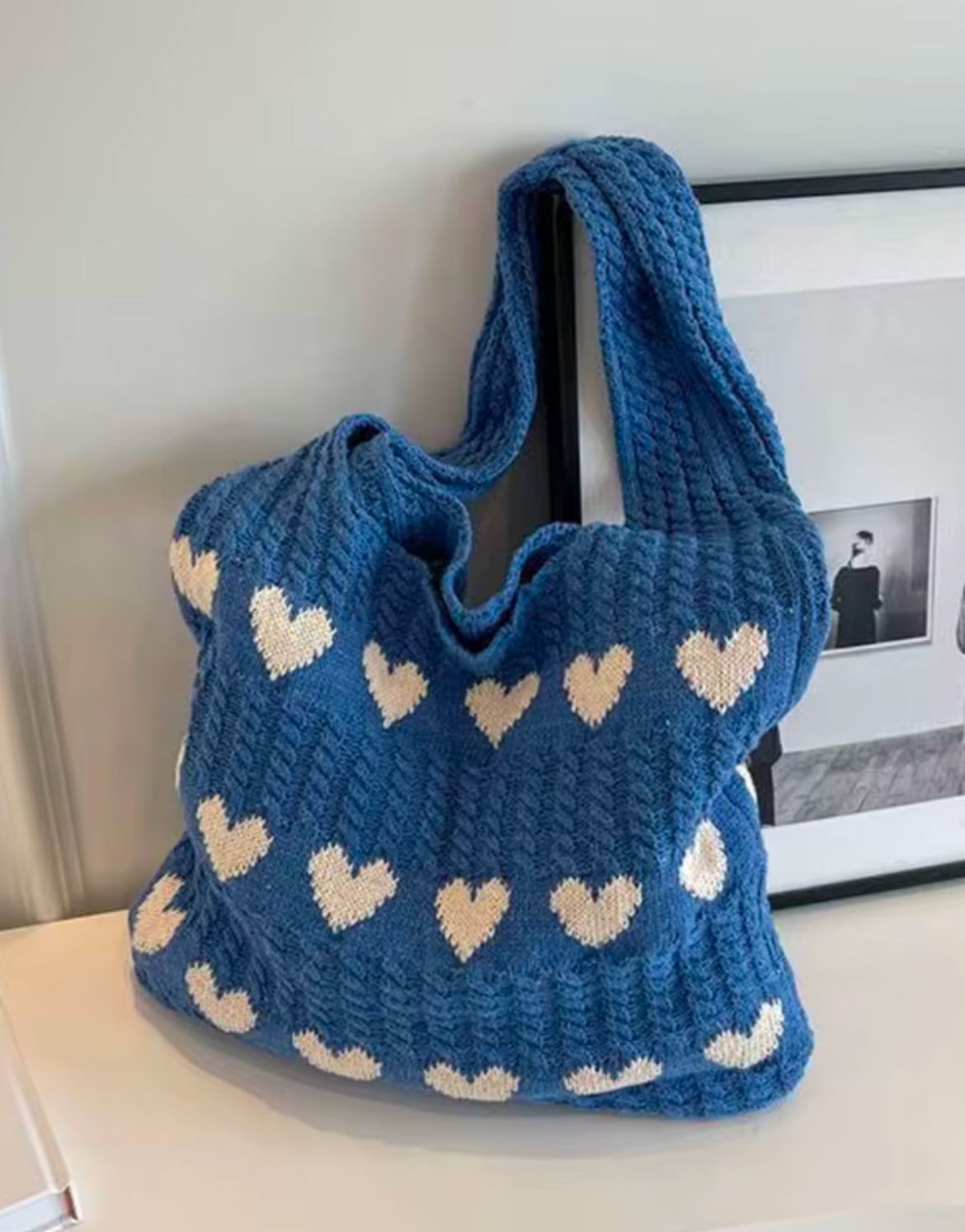 Geometric Hearts Crochet Bag (Blue)