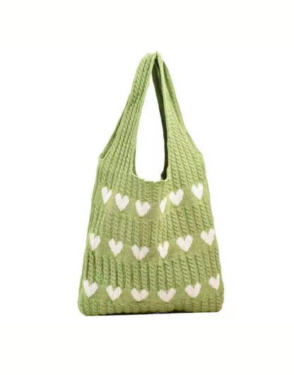 Geometric Hearts Crochet Bag (Green)