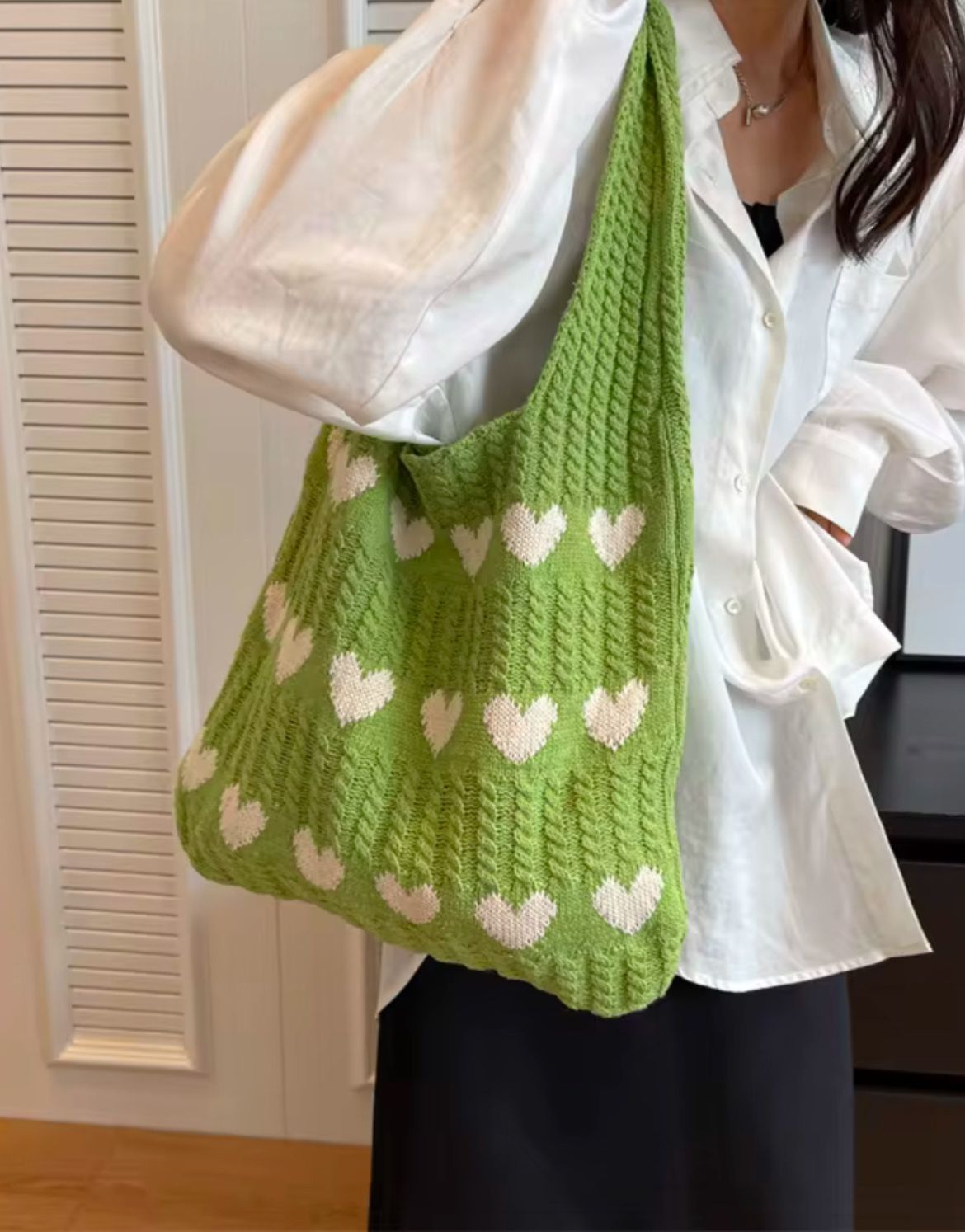 Geometric Hearts Crochet Bag (Green)
