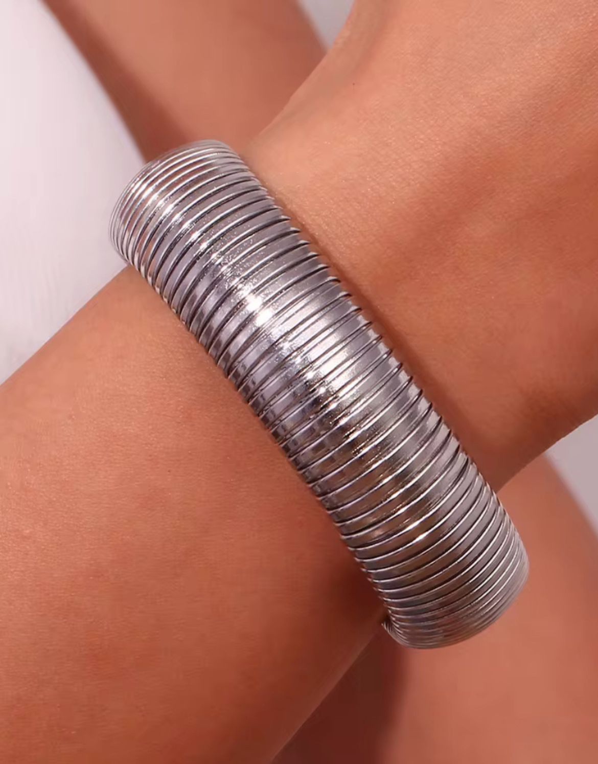Classic Silver Chunky Bangle (Adjustable)