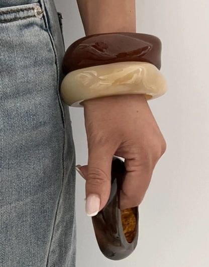 Resin Bangle Stack (Black/White/Brown)