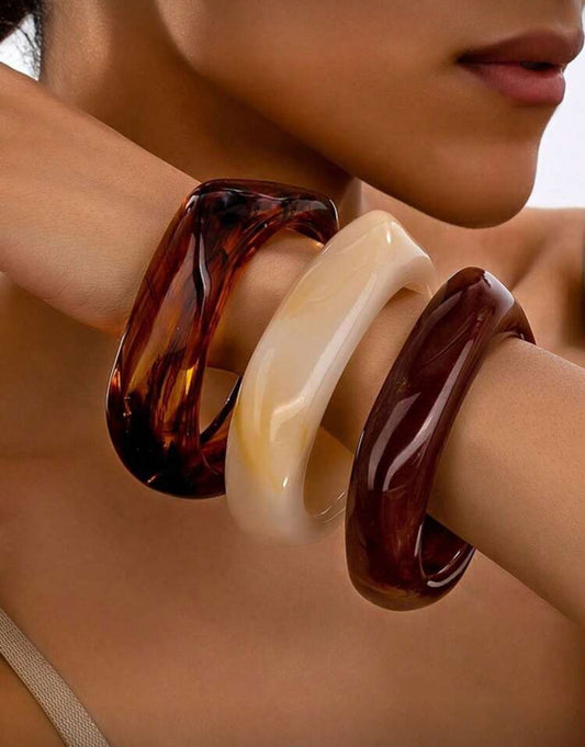 Resin Bangle Stack (Amber/White/Brown)