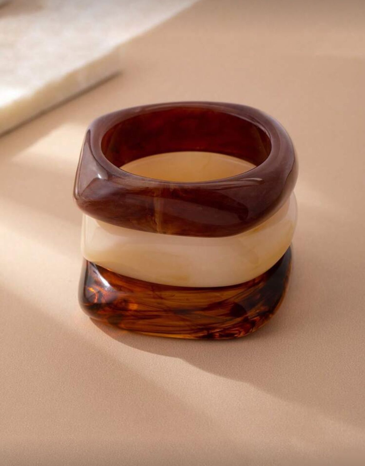 Resin Bangle Stack (Amber/White/Brown)