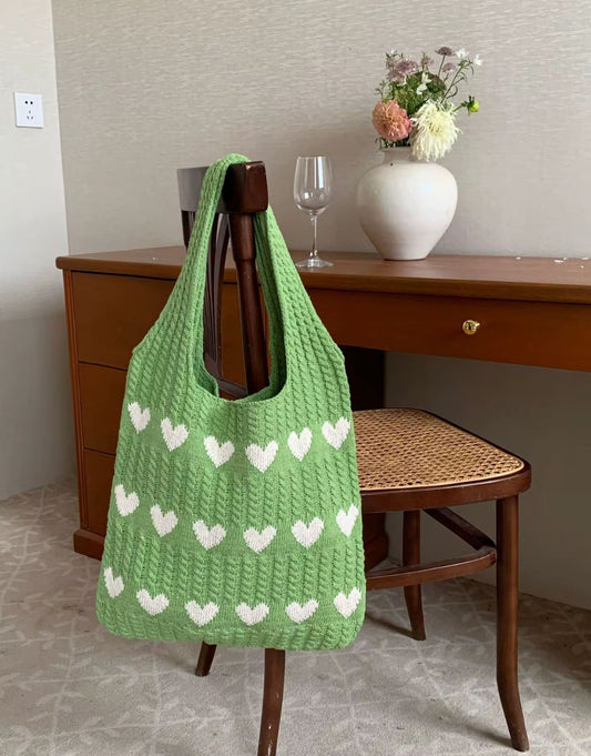 Geometric Hearts Crochet Bag (Green)