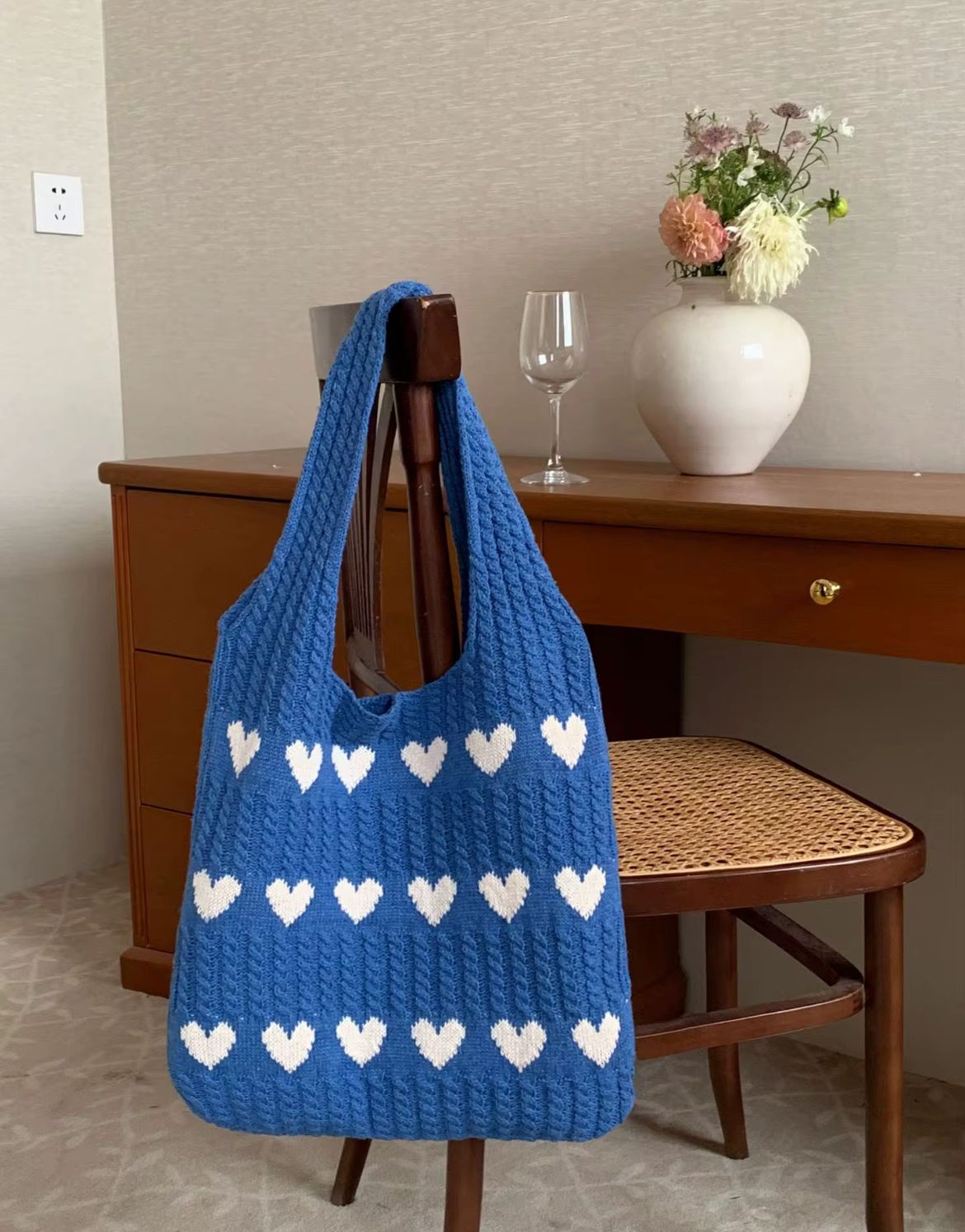 Geometric Hearts Crochet Bag (Blue)