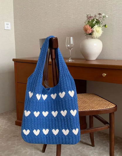 Geometric Hearts Crochet Bag (Blue)