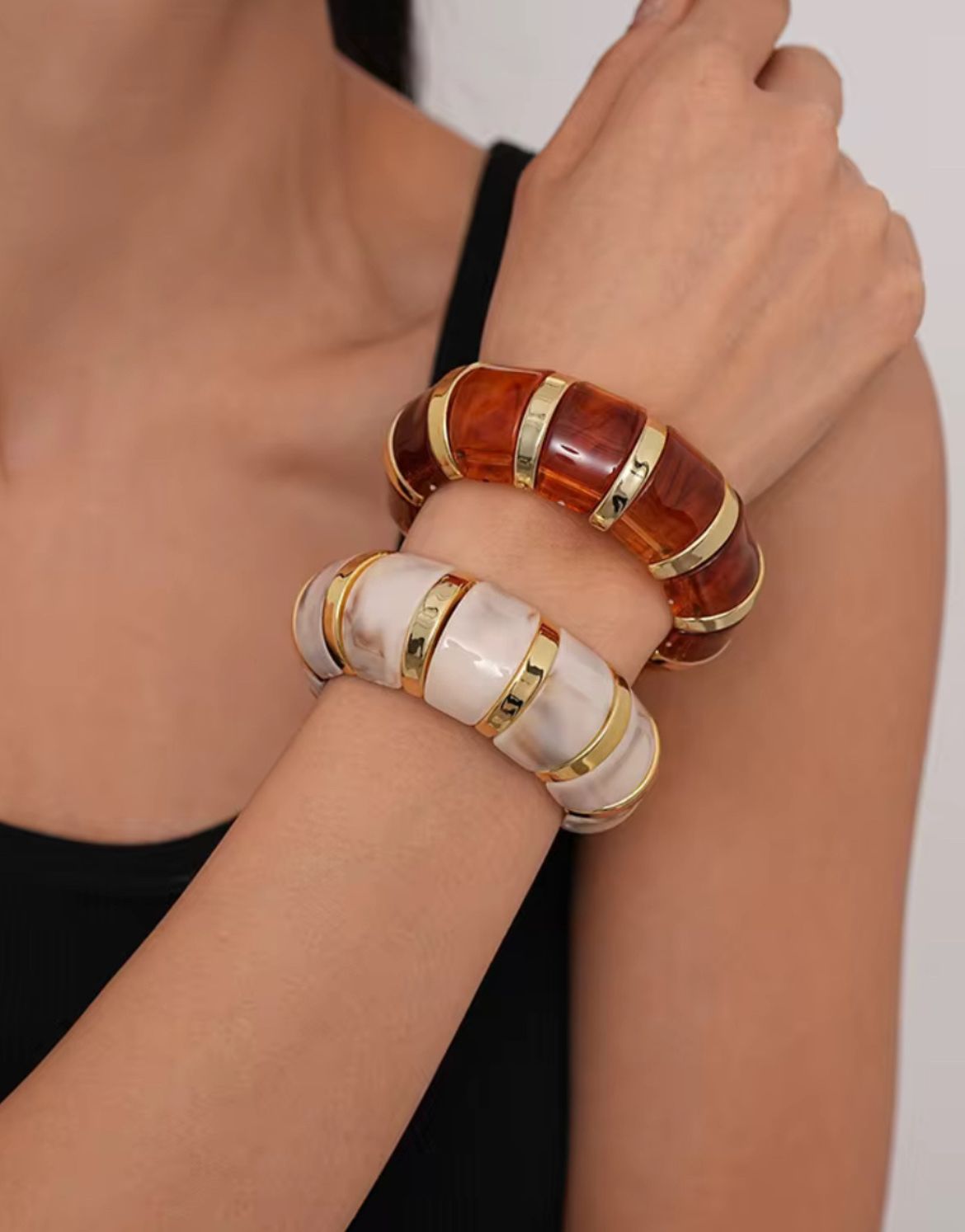Bubble Resin Bangle Stack (Brown/Marble)