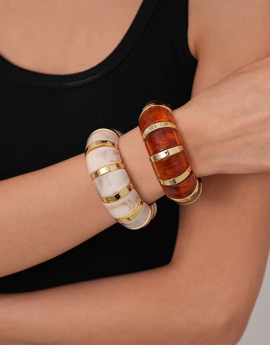 Bubble Resin Bangle Stack (Brown/Marble)