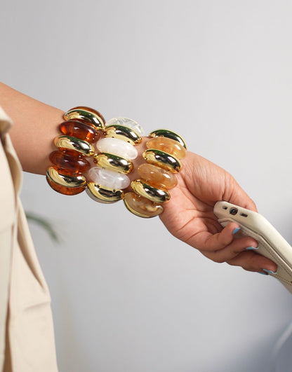 Nova Resin Bangle Stack (Amber/White/Brown)