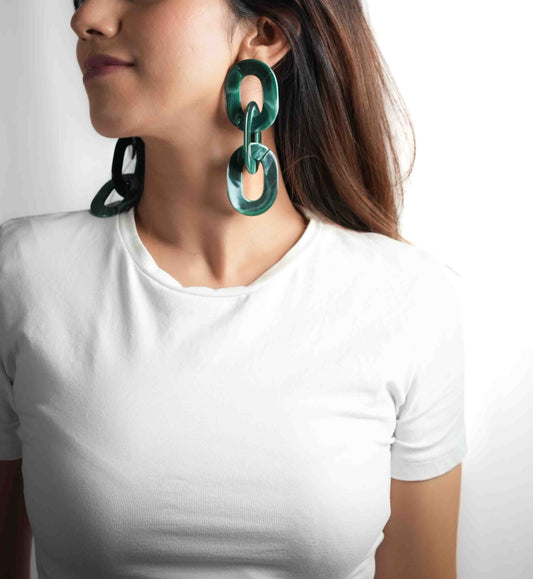Blue Resin Chain Earrings