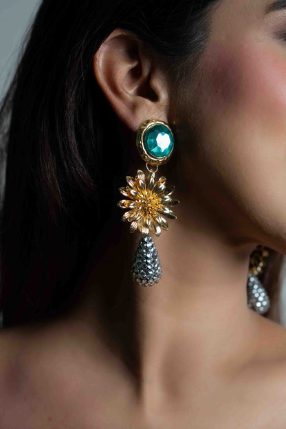 Emerald Sunflower Danglers