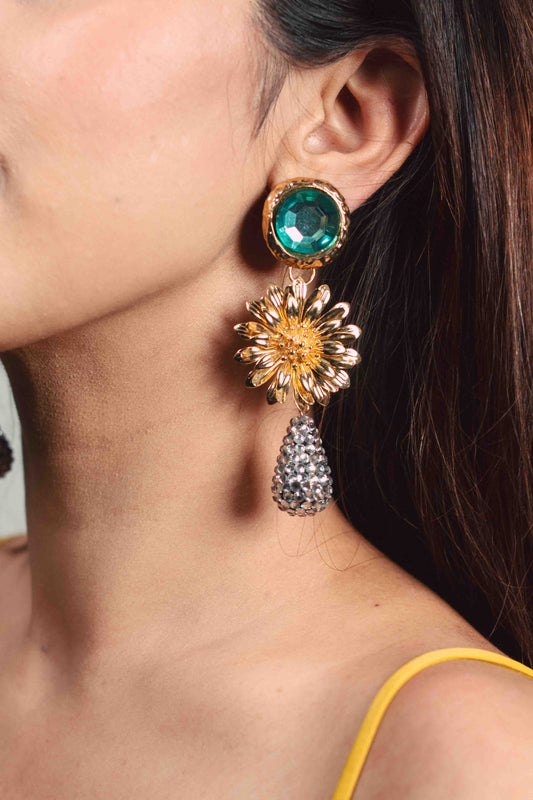 Emerald Sunflower Danglers