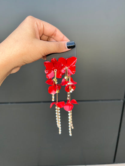Petal Whisper Earrings - Red