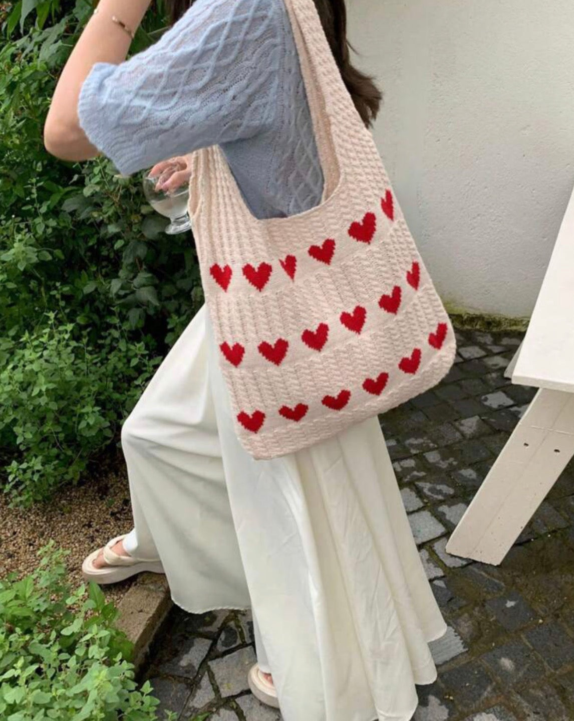 Geometric Hearts Crochet Bag (Red)