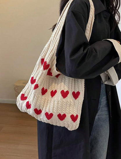Geometric Hearts Crochet Bag (Red)