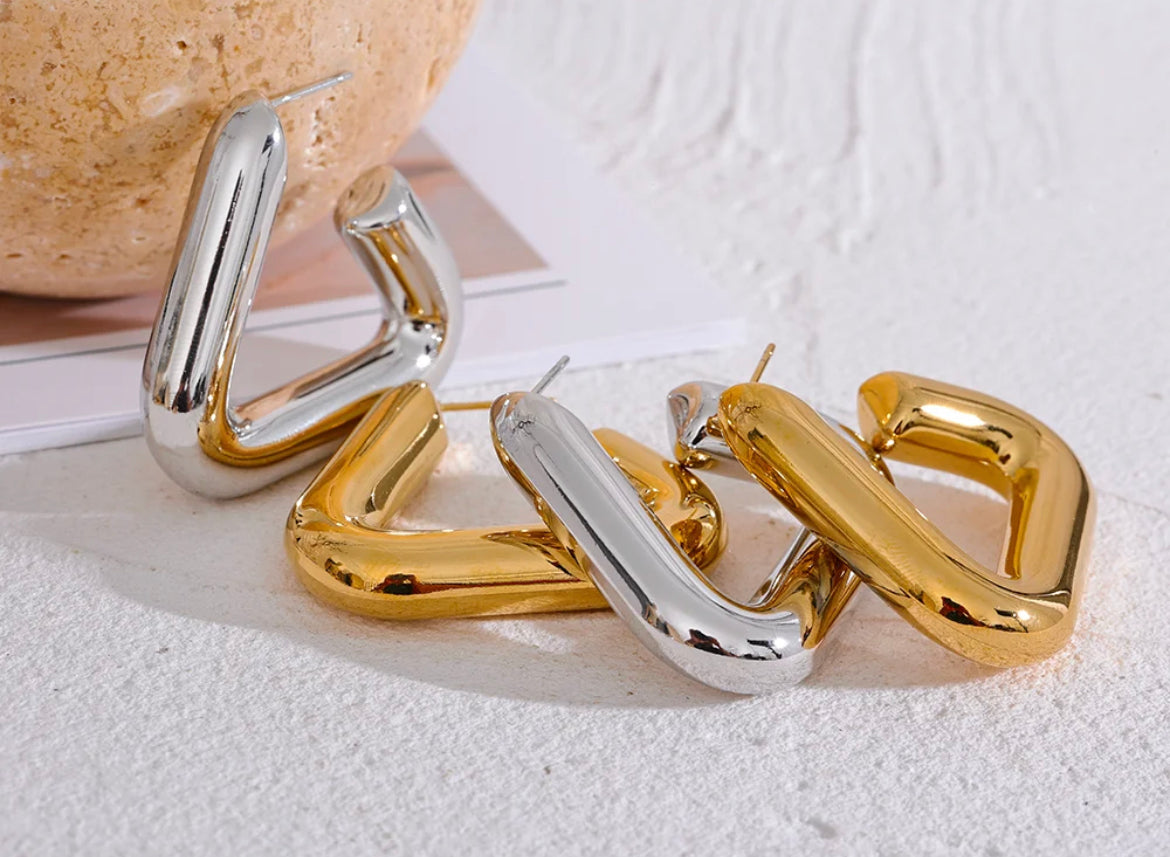 Triangular Hoops (18K Silver plated)