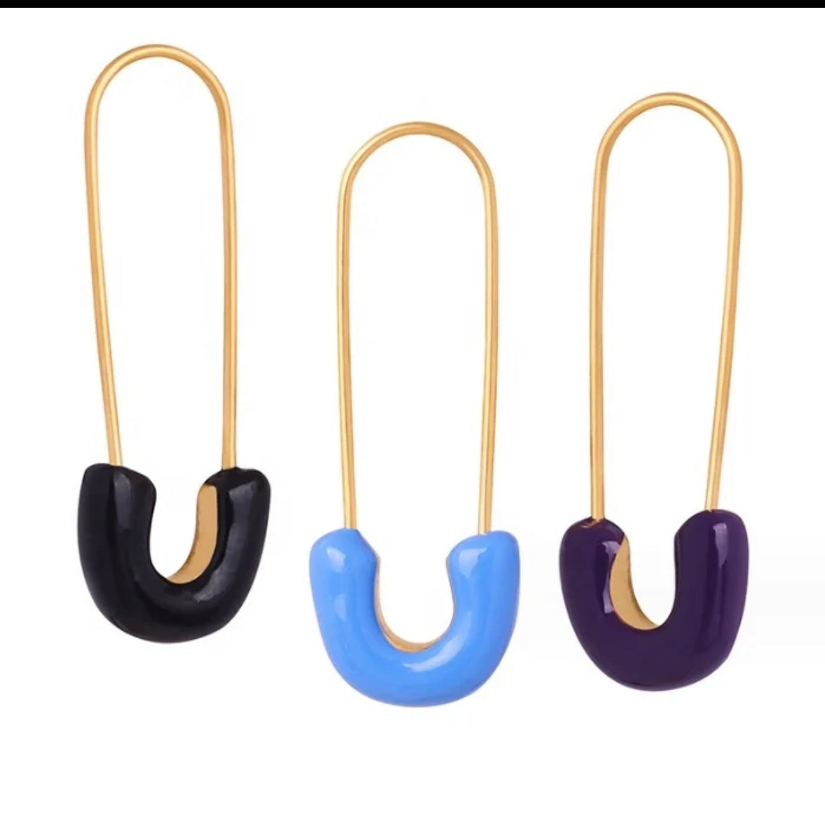 Enamel Safety Pin Earrings (Black)