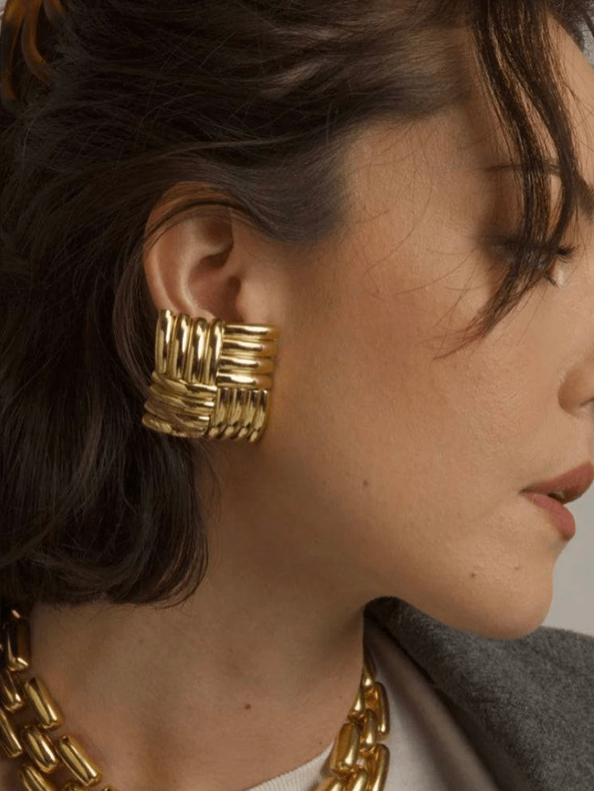 Square Textured Studs (Gold)