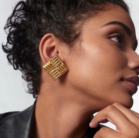 Square Textured Studs (Gold)