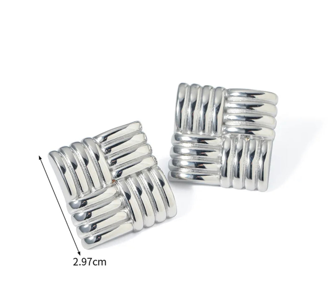 Square Textured Studs (Silver)