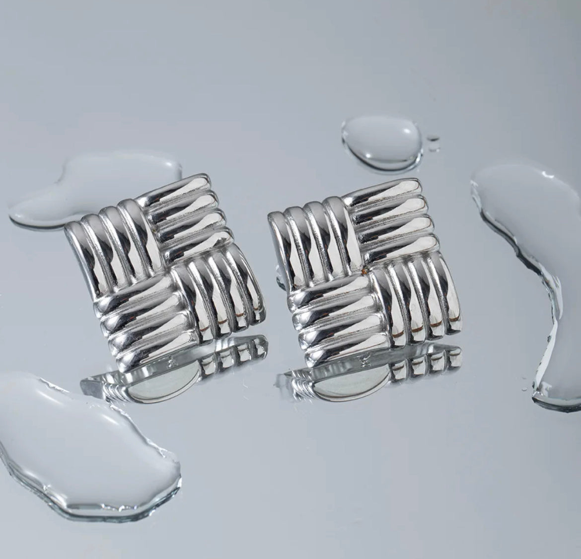 Square Textured Studs (Silver)