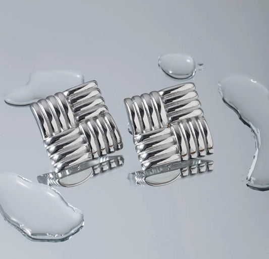 Square Textured Studs (Silver)