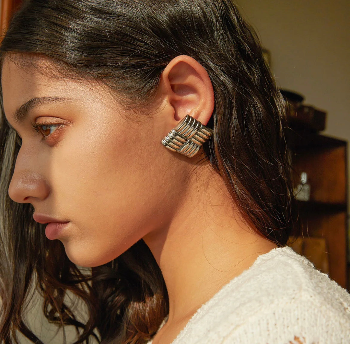 Square Textured Studs (Silver)