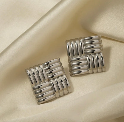 Square Textured Studs (Silver)