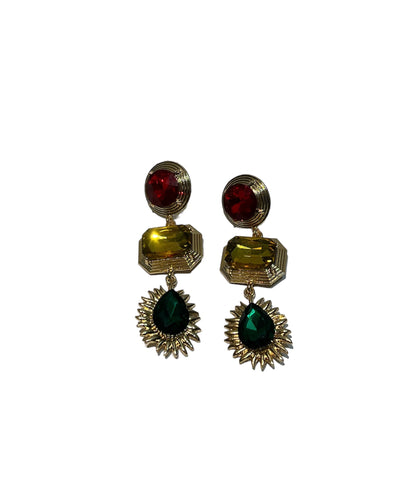 Triple Hue gemstone earrings - Red, Yellow, Green)