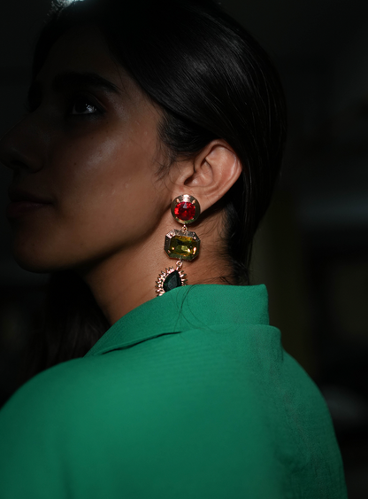 Triple Hue gemstone earrings - Red, Yellow, Green)