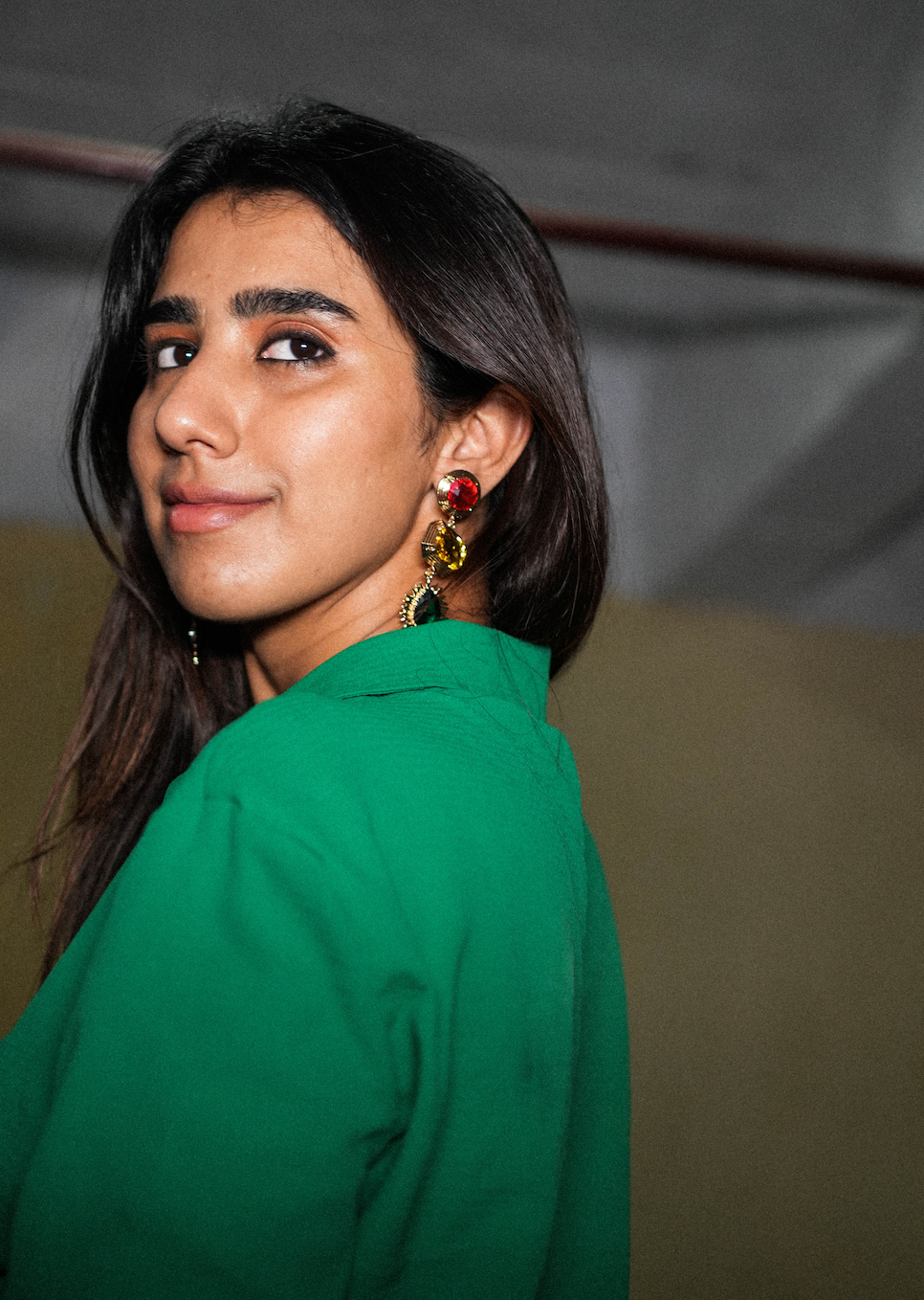 Triple Hue gemstone earrings - Red, Yellow, Green)