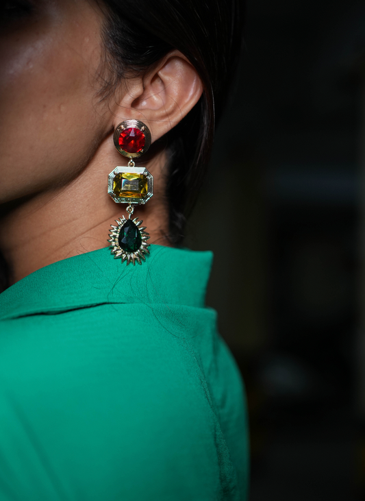 Triple Hue gemstone earrings - Red, Yellow, Green)