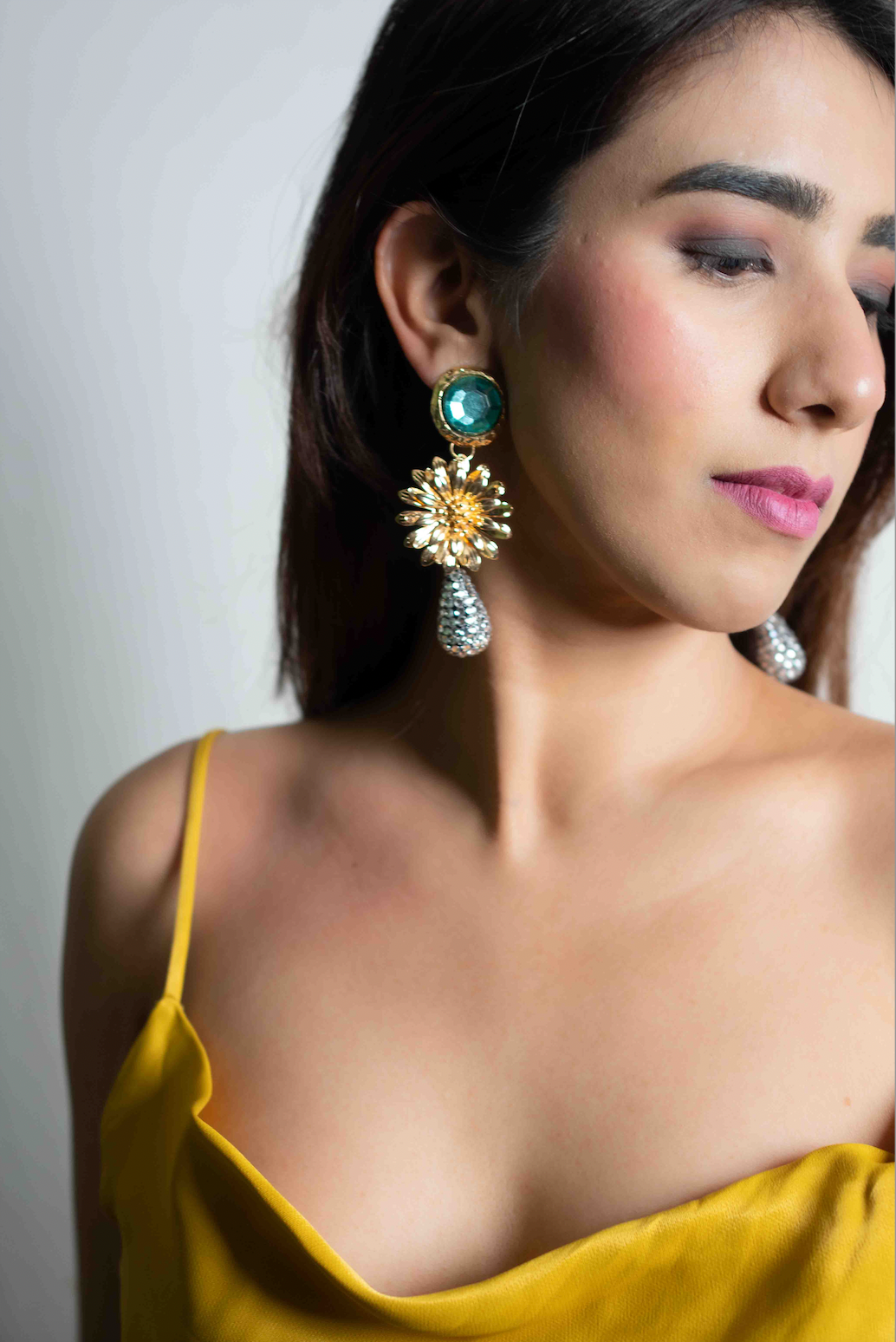 Emerald Sunflower Danglers