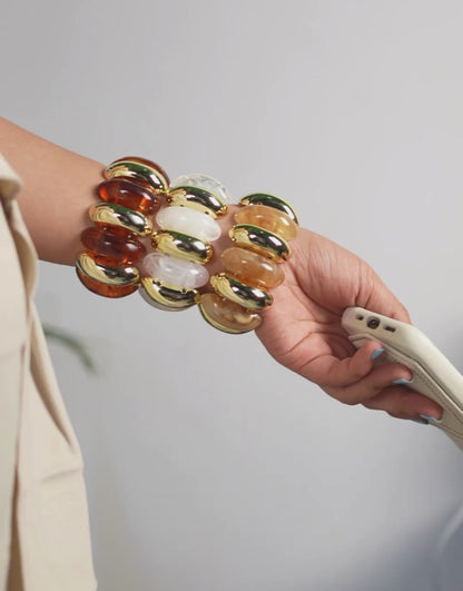 Nova Resin Bangle Stack (Amber/White/Brown)