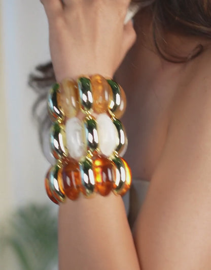 Nova Resin Bangle Stack (Amber/White/Brown)