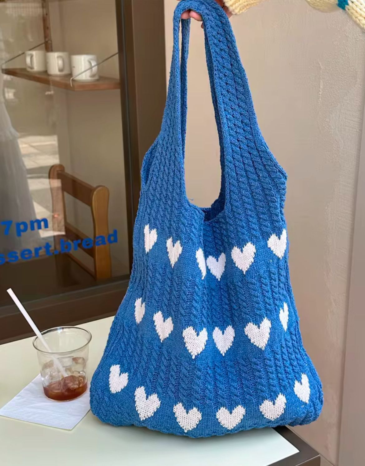 Geometric Hearts Crochet Bag (Blue)